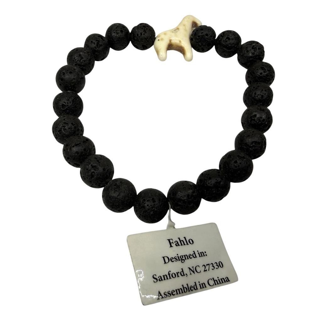 Fahlo The Trek Bracelet Black Lava Rock Beads Giraffe Charm Stretch Bracelet
